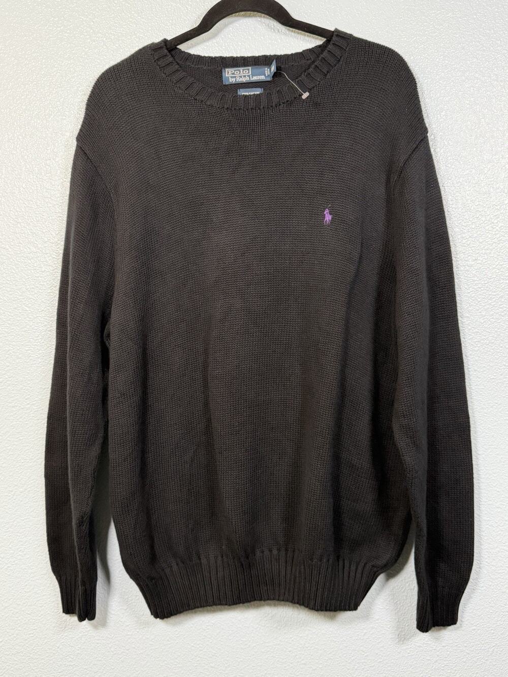 Polo Ralph Lauren Men’s 1XB Black 100% Cotton Crewneck Sweater Purple Pony NWOT